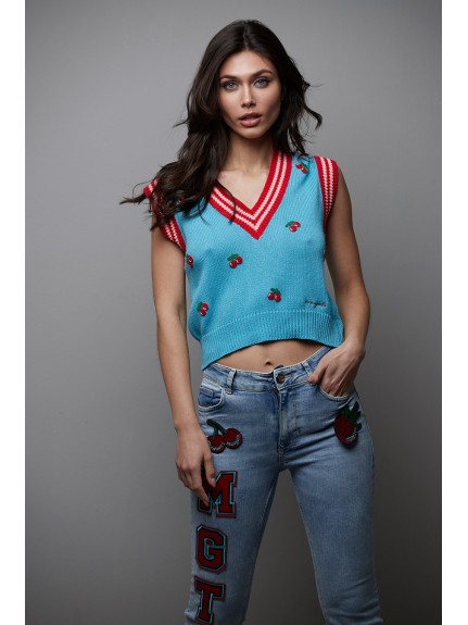 PANTALÓN DENIM PARCHE CEREZAS MGT