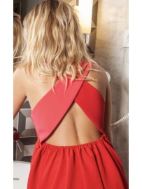 VESTIDO BABYDOLL ROJO ESPALDA CRUZADA CONTRASTE ROSA (SNY)