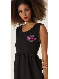 VESTIDO BABYDOLL NEGRO ESPALDA CRUZADA CONTRASTE OFF WHITE (SNY)
