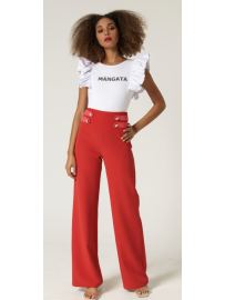 PANTALÓN ROJO TRABILLAS CONTRASTE ROSA (SNY)