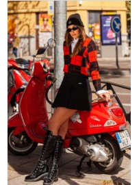 CHAQUETA CORTA PUNTO CUADROS ROJA BORDADO M