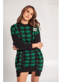 CHAQUETA LARGA PUNTO PATA DE GALLO VERDE BORDADO M