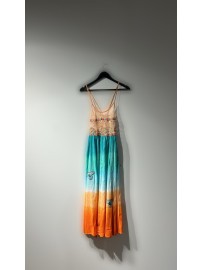 VESTIDO LARGO M/L TIE DYE TURQUESA
