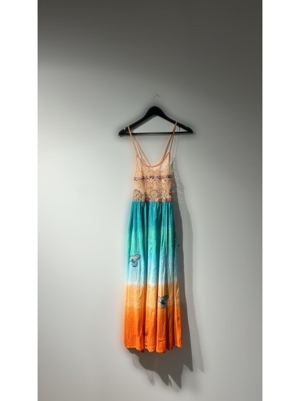 VESTIDO LARGO M/L TIE DYE TURQUESA