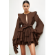 VESTIDO MINI CON VOLANTES MARRÓN