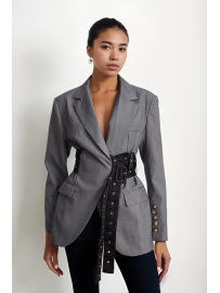 BLAZER GRIS CON CINTURA CEÑIDA