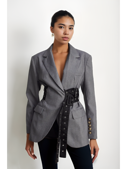 BLAZER GRIS CON CINTURA CEÑIDA