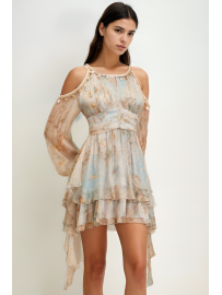 VESTIDO DE SEDA CON ESTAMPADO FLORAL AZUL