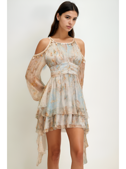 VESTIDO DE SEDA CON ESTAMPADO FLORAL AZUL