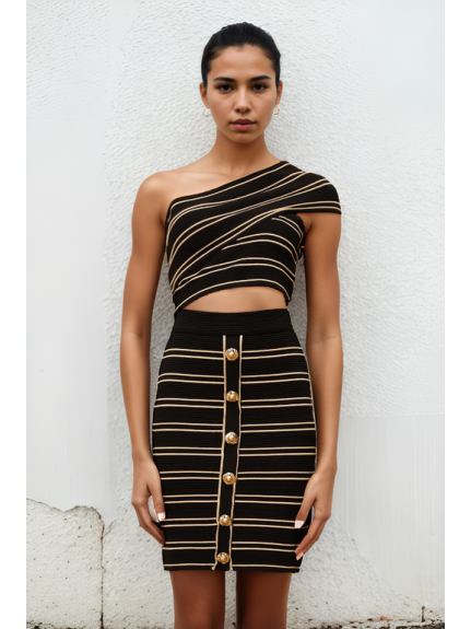 CONJUNTO DE PUNTO TOP + FALDA RAYAS