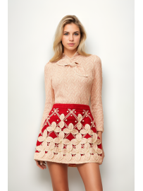 CONJUNTO DE BLUSA + FALDA ROSA DE GANCHILLO