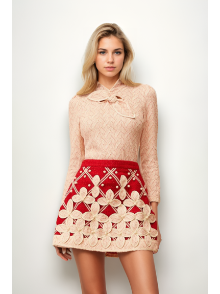 CONJUNTO DE BLUSA + FALDA ROSA DE GANCHILLO