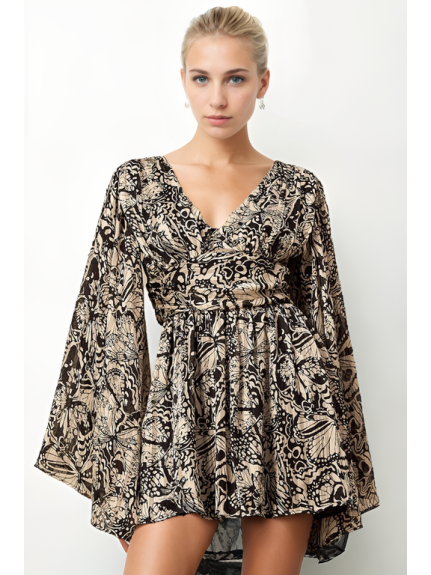 VESTIDO MINI CON ESCOTE EN V Y ESTAMPADO