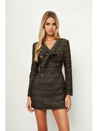 VESTIDO CORTO TWEED CON RAYAS HORIZONTALES NEGRAS