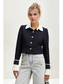 CHAQUETA TWEED CON PANELES EN AZUL MARINO