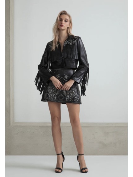 FALDA DE ECO-CUERO BORDADA A MANO