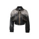 CHAQUETA BOMBER ECO-PIEL CON CRISTALES RHINESTONE BORDADOS A MANO