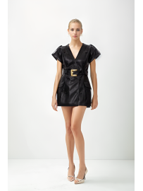 VESTIDO MINI NEGRO DE CUERO SINTÉTICO