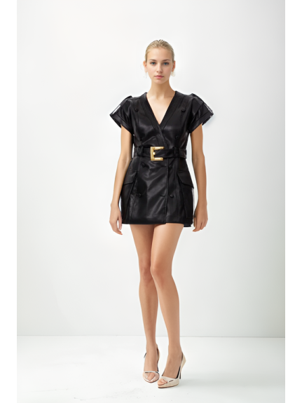 VESTIDO MINI NEGRO DE CUERO SINTÉTICO
