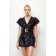 VESTIDO MINI NEGRO DE CUERO SINTÉTICO