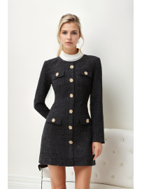 VESTIDO MINI TWEED AZUL MARINO CON ADORNOS