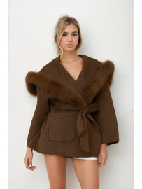 ABRIGO MARRÓN DE LANA CON RIBETE EN PIEL