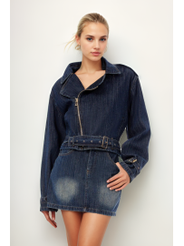 CONJUNTO CHAQUETA BIKER Y FALDA DENIM AZUL