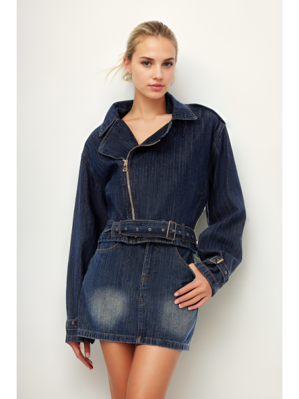 CONJUNTO CHAQUETA BIKER Y FALDA DENIM AZUL