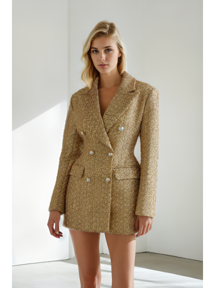 VESTIDO BLAZER MINI DE TWEED DORADO