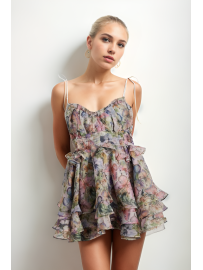 VESTIDO MINI PLISADO CON ESTAMPADO FLORAL